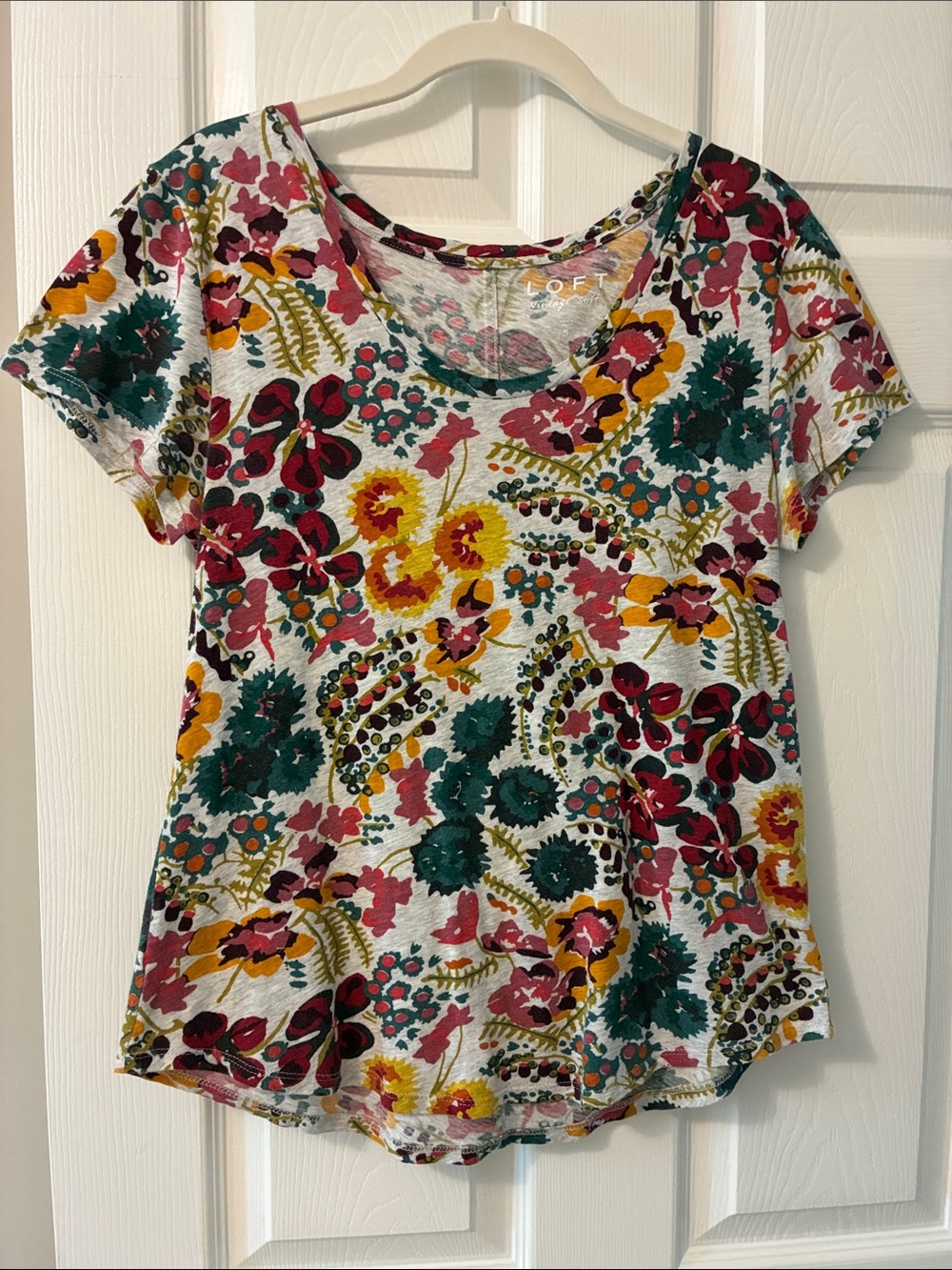 LOFT Vintage Soft Floral Scoop Neck Tee in Cream, Green, pink, yellow